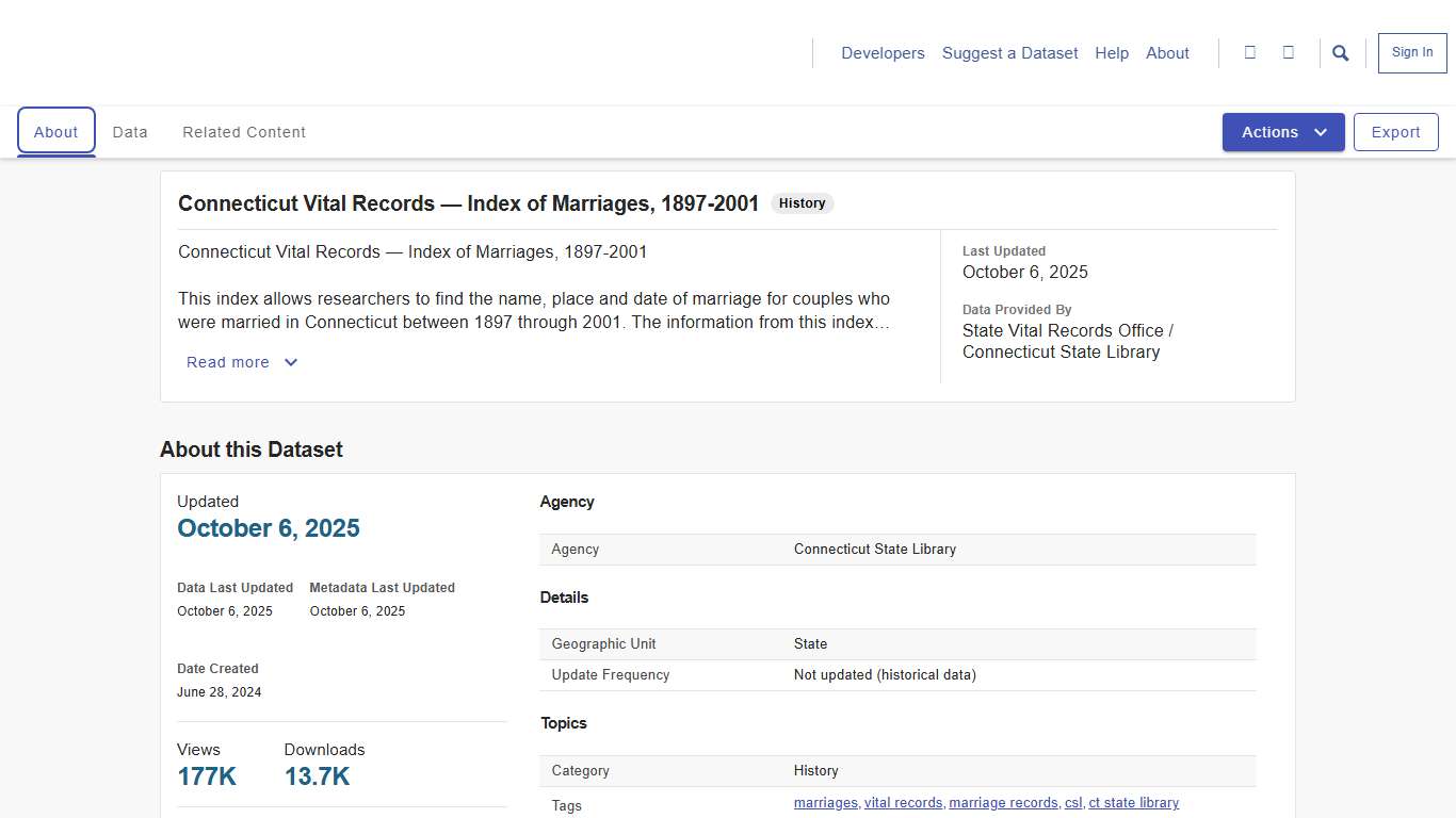 Connecticut Vital Records — Index of Marriages, 1897-2001 | Connecticut Data