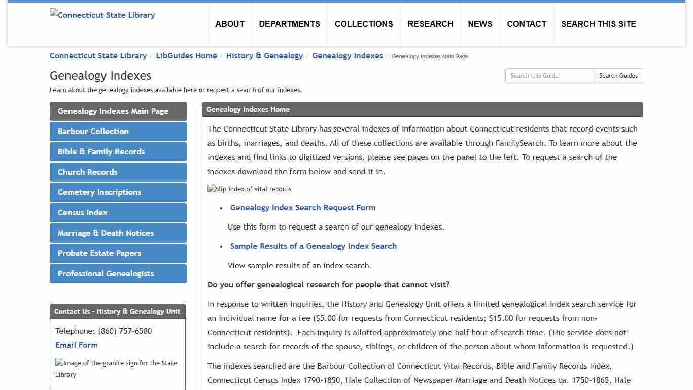 Genealogy Indexes Main Page - Genealogy Indexes - LibGuides Home at Connecticut State Library.