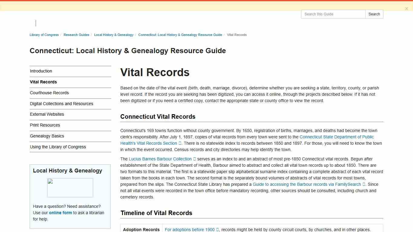 Vital Records - Connecticut: Local History & Genealogy Resource Guide - Research Guides at Library of Congress